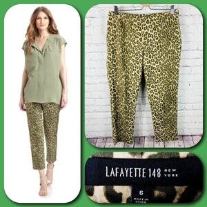LAFAYETTE 148 Kale Green Leopard Slim Ankle Pants - 6